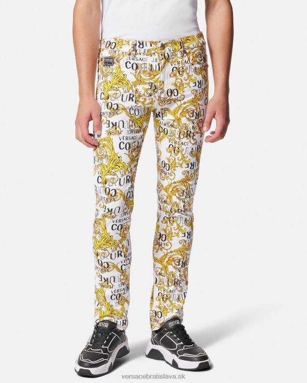 oblečenie X8X8P2428 Versace logo couture slim-fit džínsy zlatá a biela muži