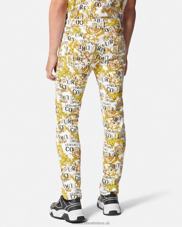 oblečenie X8X8P2428 Versace logo couture slim-fit džínsy zlatá a biela muži