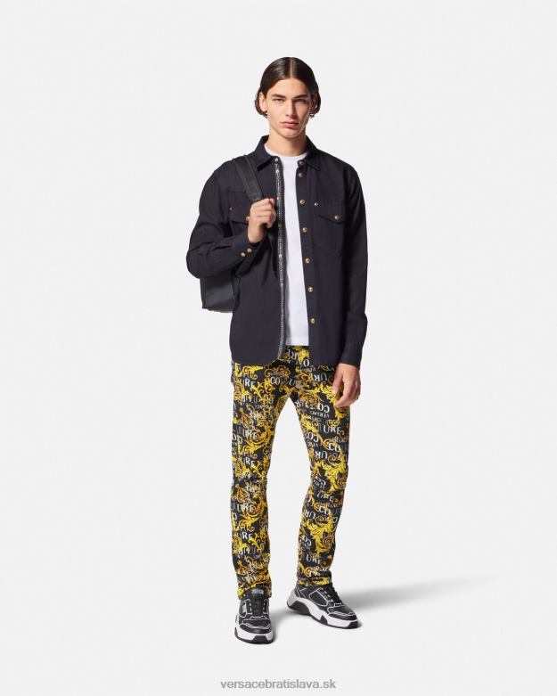 oblečenie X8X8P2429 Versace logo couture slim-fit džínsy čierne zlato muži