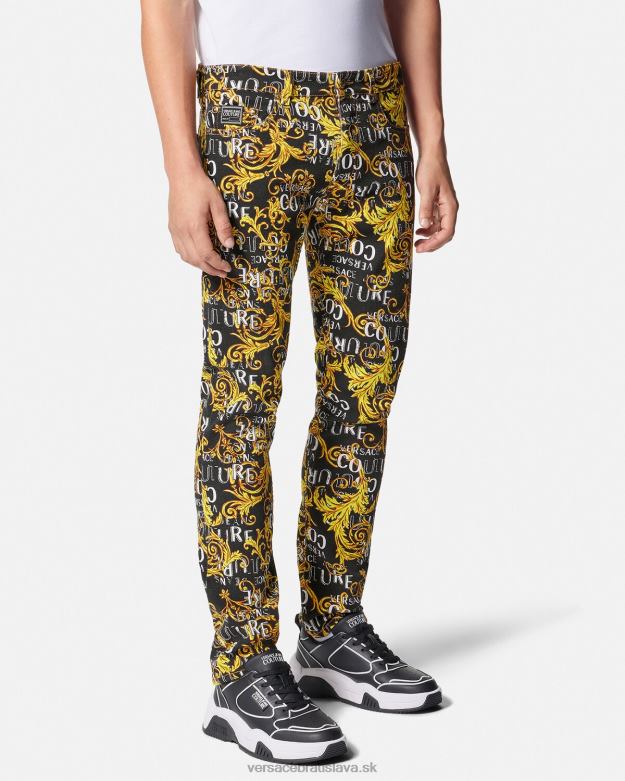 oblečenie X8X8P2429 Versace logo couture slim-fit džínsy čierne zlato muži