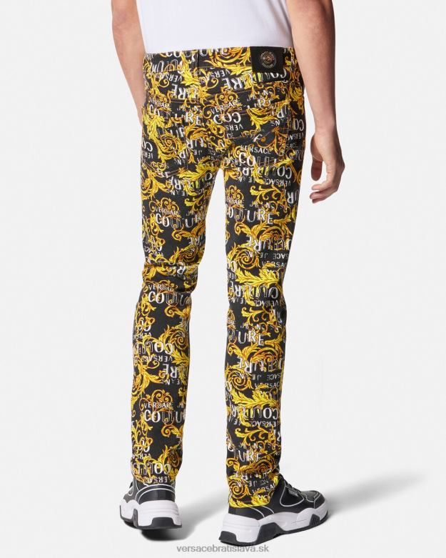 oblečenie X8X8P2429 Versace logo couture slim-fit džínsy čierne zlato muži