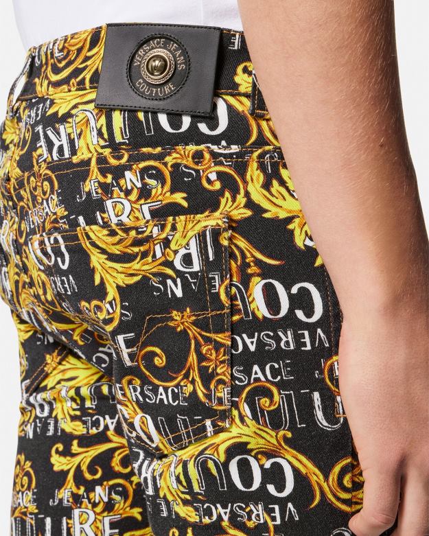 oblečenie X8X8P2429 Versace logo couture slim-fit džínsy čierne zlato muži