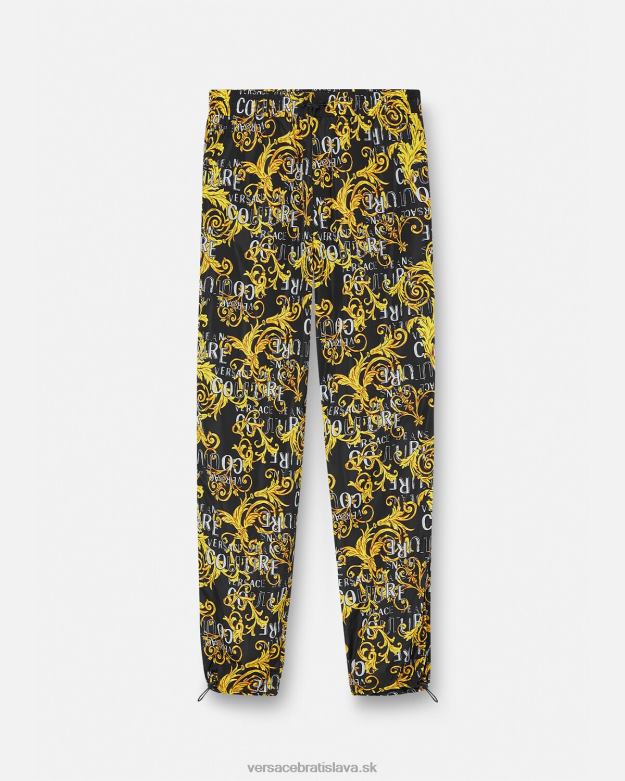 oblečenie X8X8P2430 Versace logo couture nohavice so sťahovacou šnúrkou čierne zlato muži