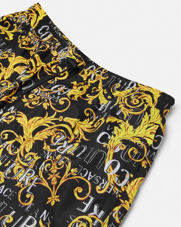 oblečenie X8X8P2430 Versace logo couture nohavice so sťahovacou šnúrkou čierne zlato muži