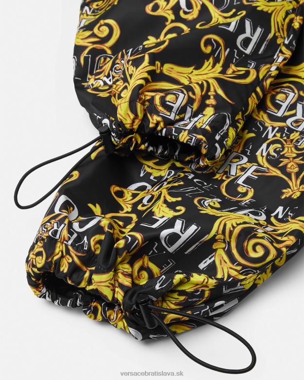 oblečenie X8X8P2430 Versace logo couture nohavice so sťahovacou šnúrkou čierne zlato muži