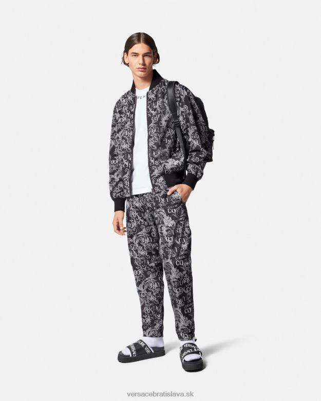 oblečenie X8X8P2431 Versace logo couture nohavice so sťahovacou šnúrkou čierna a tlač muži