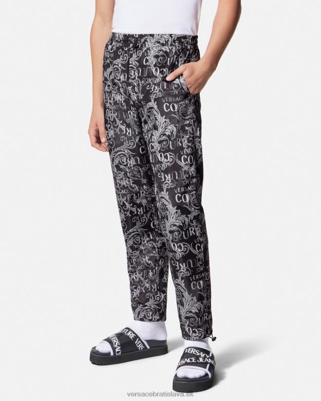 oblečenie X8X8P2431 Versace logo couture nohavice so sťahovacou šnúrkou čierna a tlač muži