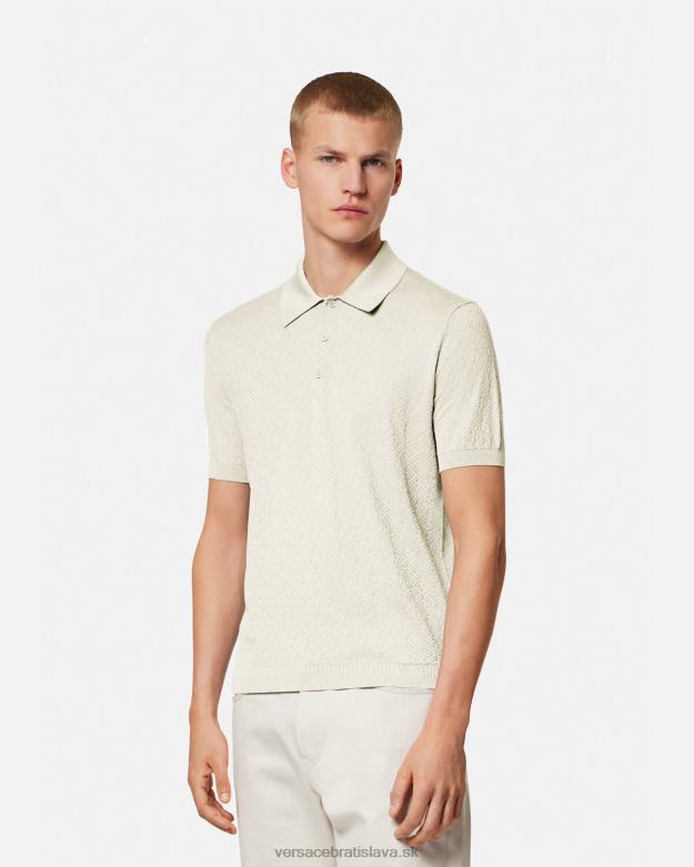 oblečenie X8X8P1329 Versace la greca pletená polokošeľa s krátkym rukávom béžová muži