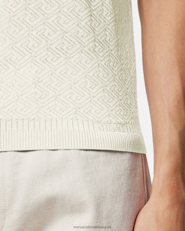 oblečenie X8X8P1329 Versace la greca pletená polokošeľa s krátkym rukávom béžová muži