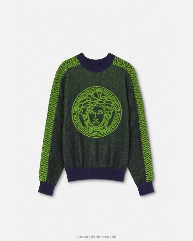 oblečenie X8X8P1331 Versace froté sveter la greca medusa modro zelená muži