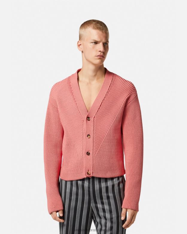 oblečenie X8X8P1334 Versace intarziový pletený kardigan Ružová muži