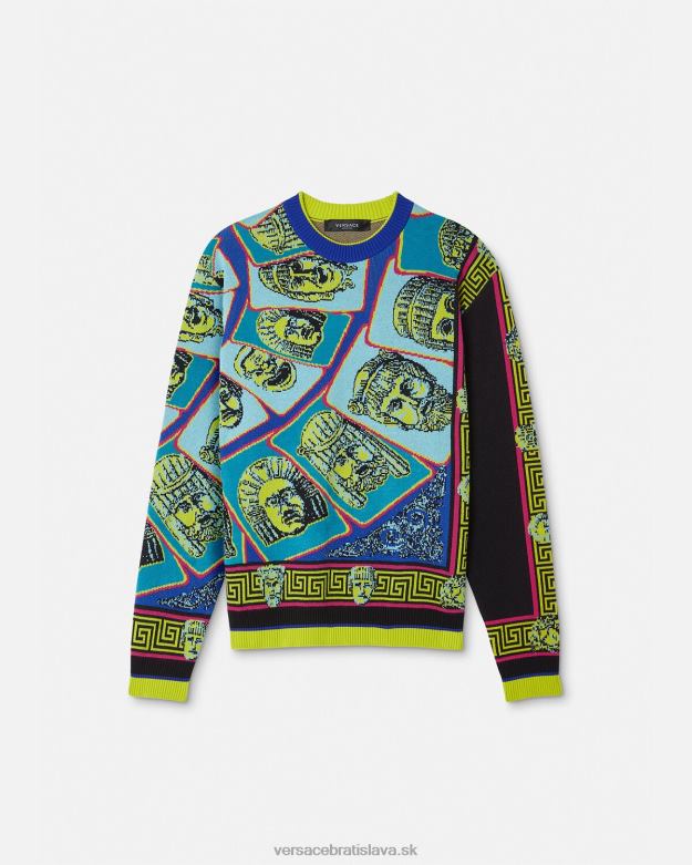 oblečenie X8X8P1335 Versace le maschere žakárový sveter vytlačiť muži