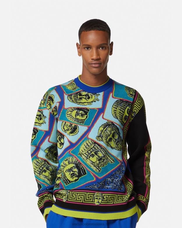oblečenie X8X8P1335 Versace le maschere žakárový sveter vytlačiť muži