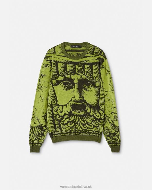 oblečenie X8X8P1336 Versace la maschera žakárový sveter zelená muži