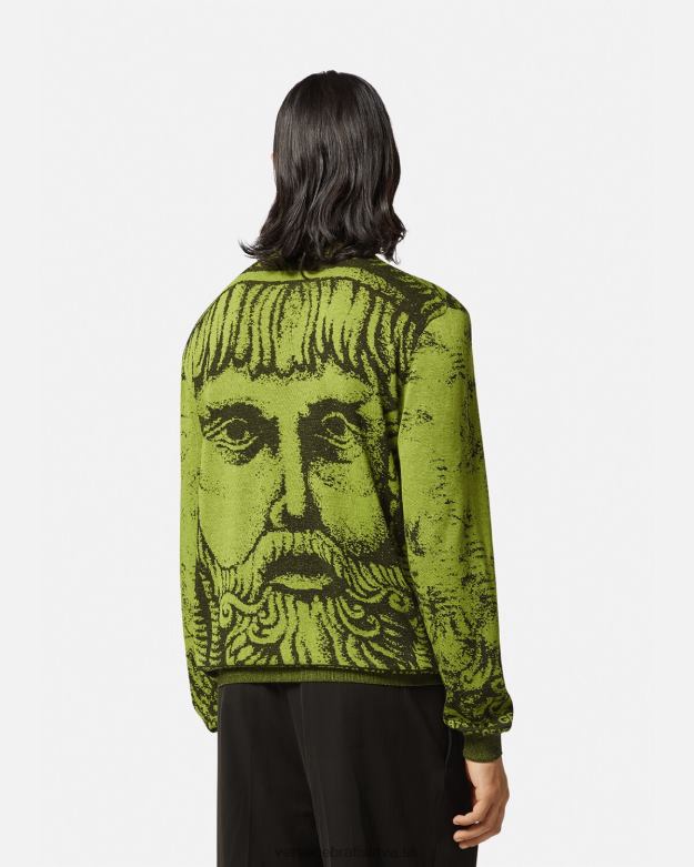 oblečenie X8X8P1336 Versace la maschera žakárový sveter zelená muži