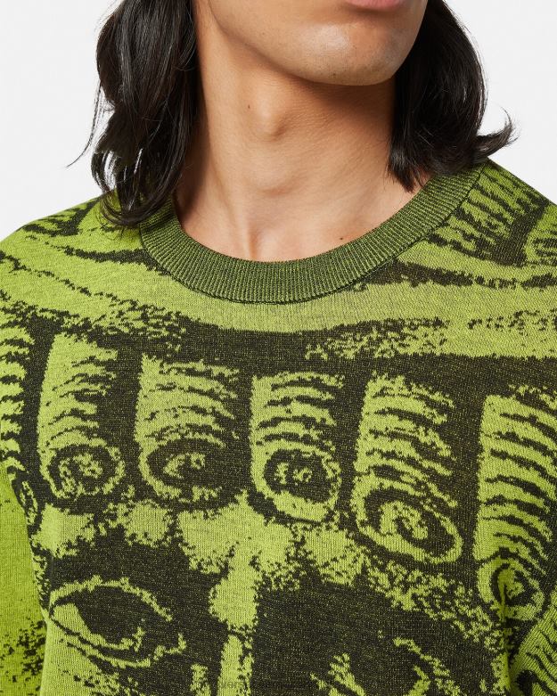 oblečenie X8X8P1336 Versace la maschera žakárový sveter zelená muži