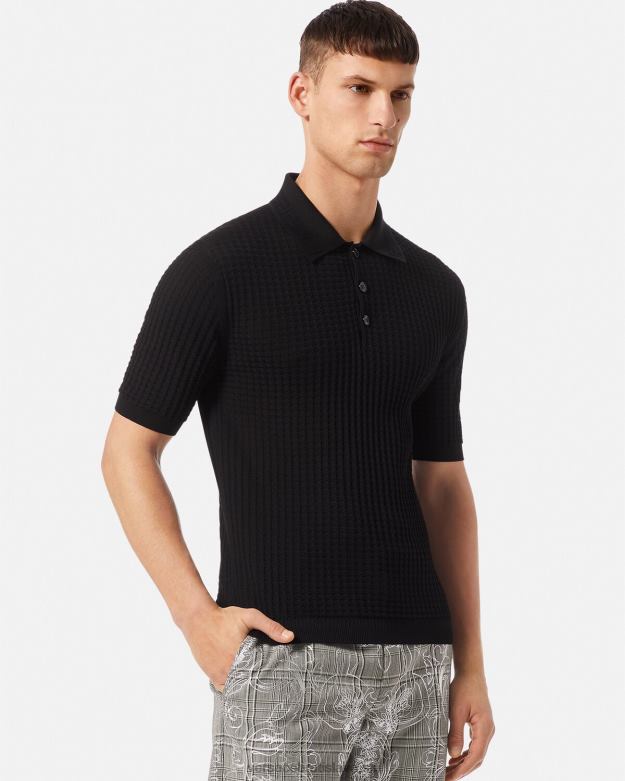 oblečenie X8X8P1337 Versace polokošeľa greca čierna muži