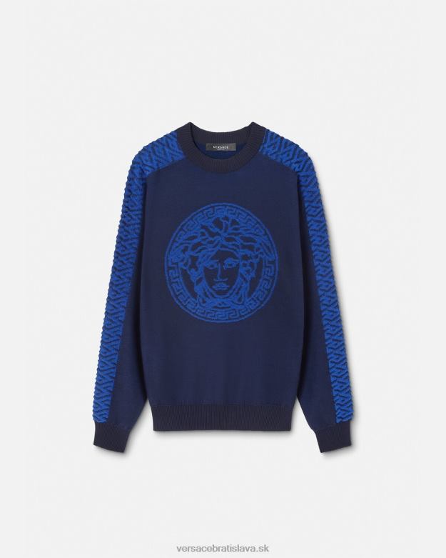 oblečenie X8X8P1338 Versace froté sveter la greca medusa Modrá muži