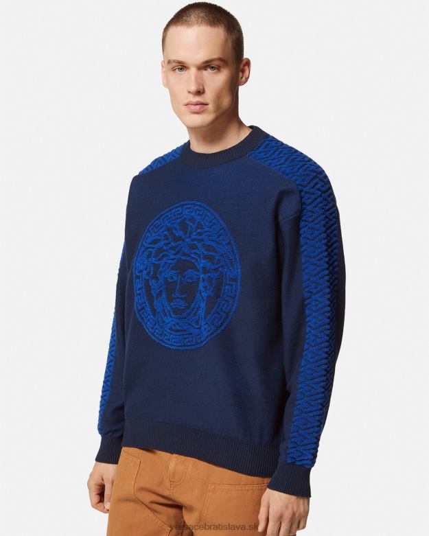 oblečenie X8X8P1338 Versace froté sveter la greca medusa Modrá muži