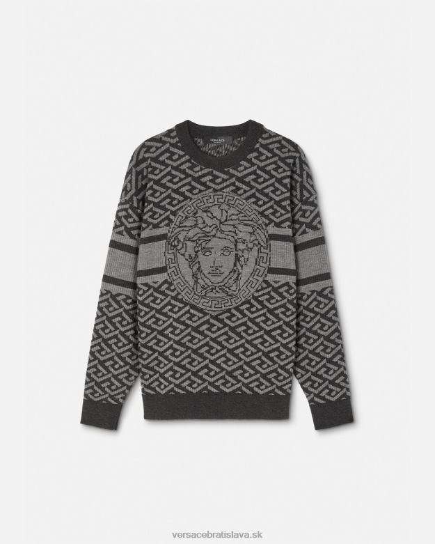 oblečenie X8X8P1339 Versace žakárový sveter la greca medusa šedá a čierna muži
