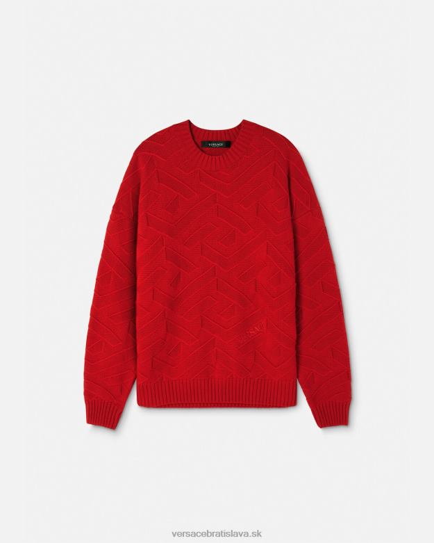 oblečenie X8X8P1342 Versace la greca pletený sveter červená muži