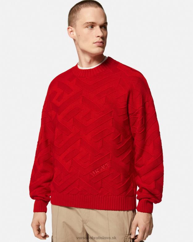 oblečenie X8X8P1342 Versace la greca pletený sveter červená muži