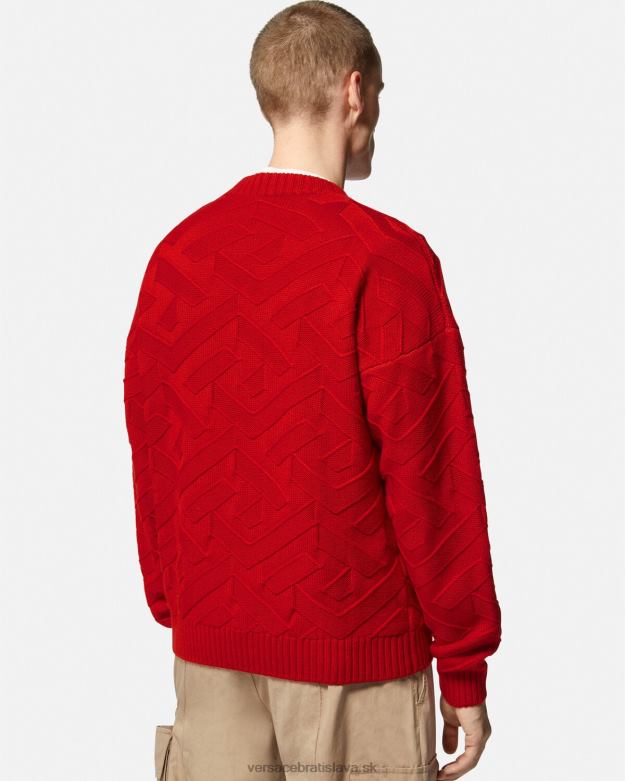oblečenie X8X8P1342 Versace la greca pletený sveter červená muži