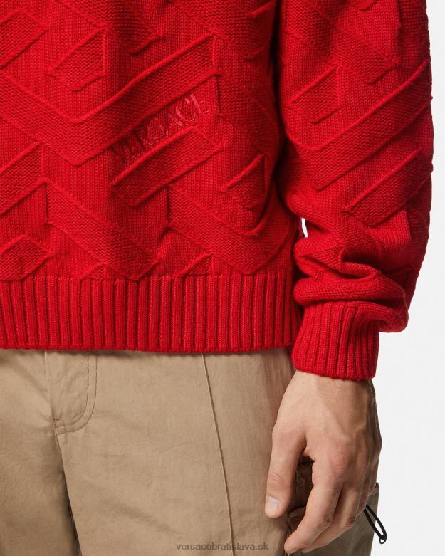 oblečenie X8X8P1342 Versace la greca pletený sveter červená muži