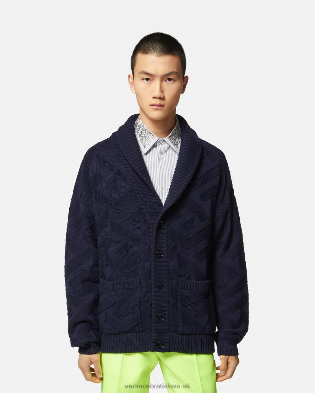 oblečenie X8X8P1343 Versace la grécky pletený sveter Modrá muži