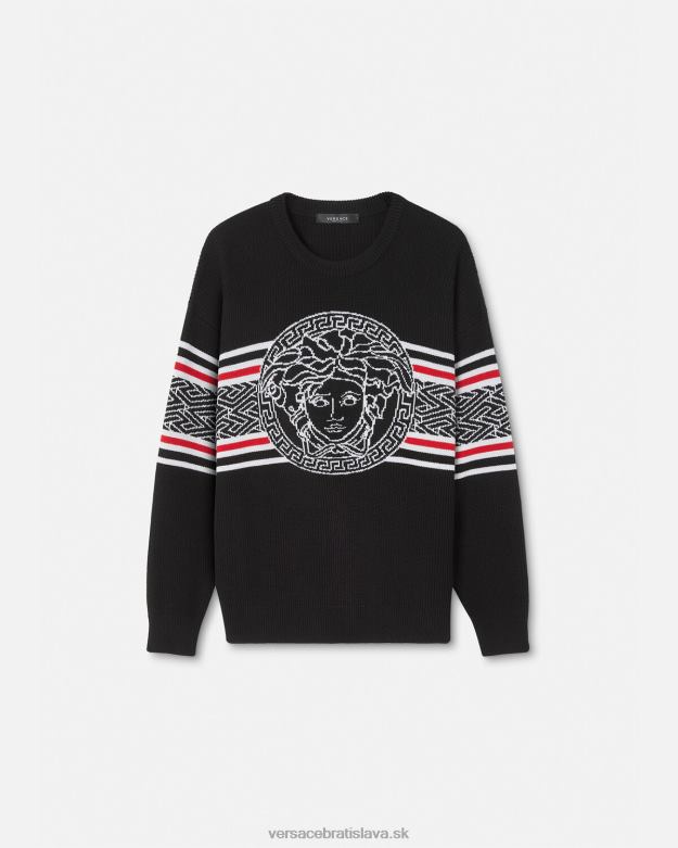 oblečenie X8X8P1344 Versace medúzový pruhovaný žakárový sveter čierna muži