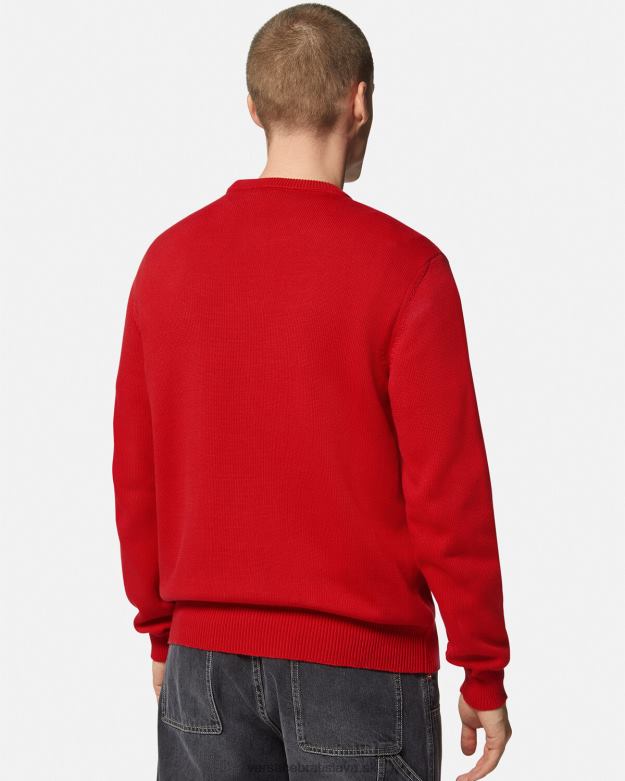 oblečenie X8X8P1345 Versace barokový vyšívaný sveter intarzia červená muži