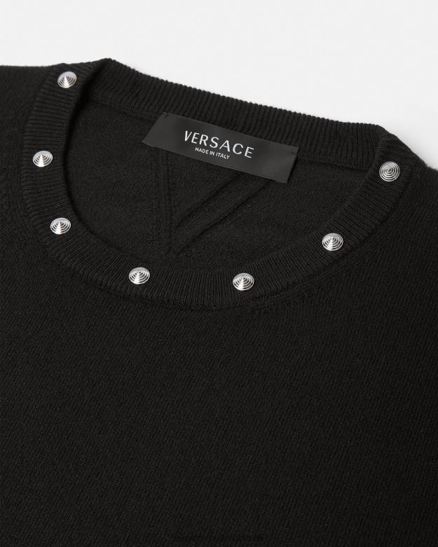 oblečenie X8X8P1346 Versace špirálový pulóver s cvočkami čierna muži