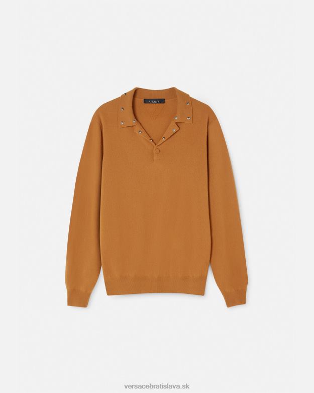 oblečenie X8X8P1347 Versace špirálový polo sveter s cvočkami oranžová muži