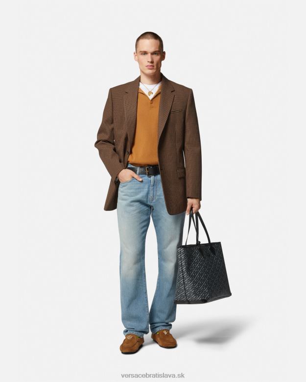 oblečenie X8X8P1347 Versace špirálový polo sveter s cvočkami oranžová muži