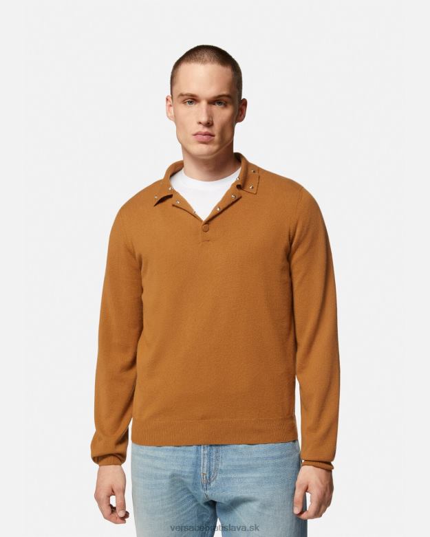 oblečenie X8X8P1347 Versace špirálový polo sveter s cvočkami oranžová muži