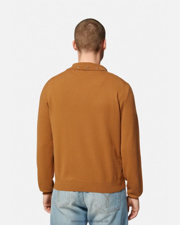 oblečenie X8X8P1347 Versace špirálový polo sveter s cvočkami oranžová muži