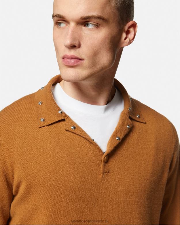 oblečenie X8X8P1347 Versace špirálový polo sveter s cvočkami oranžová muži