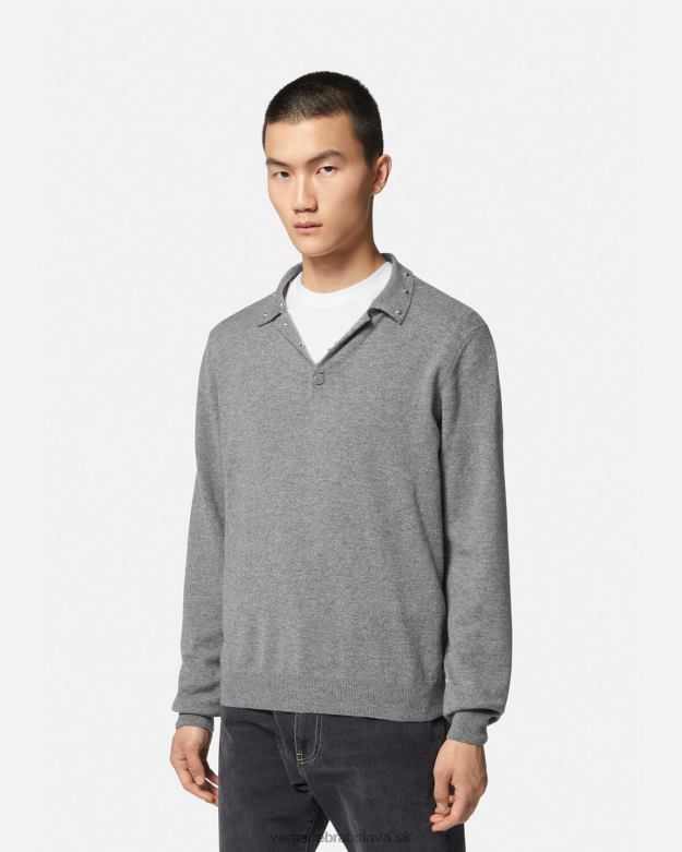 oblečenie X8X8P1348 Versace špirálový polo sveter s cvočkami sivá muži