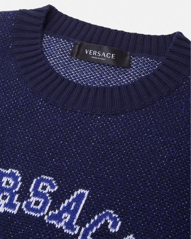 oblečenie X8X8P1349 Versace sveter s logom univerzity Modrá muži