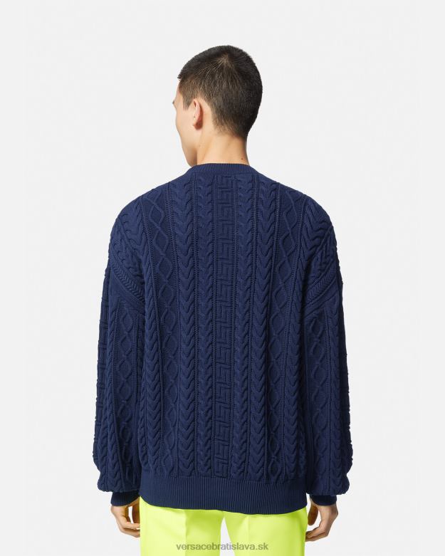 oblečenie X8X8P1350 Versace greca univerzitný pletený sveter Modrá muži