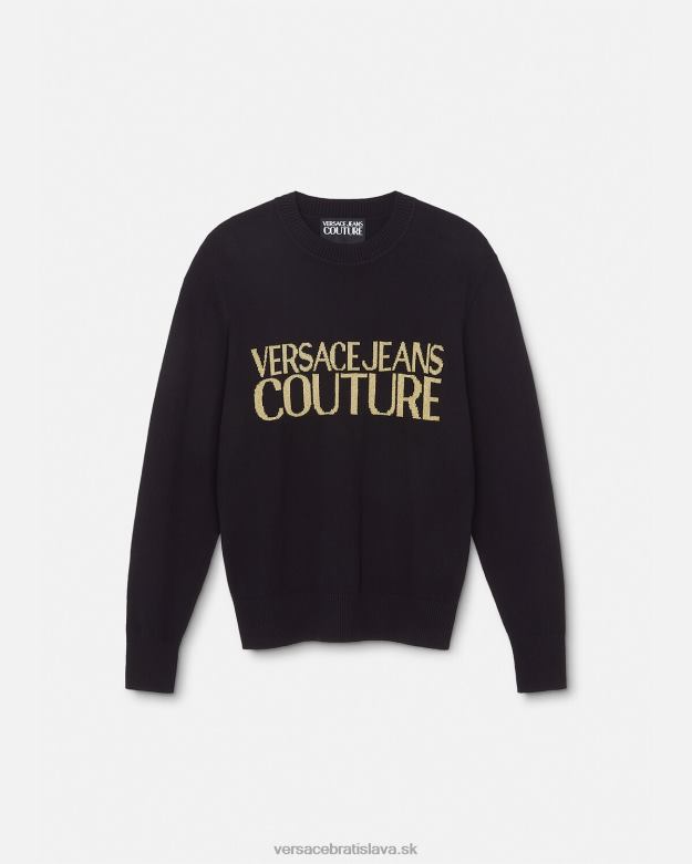 oblečenie X8X8P2421 Versace pletený sveter s logom čierna a tlač muži