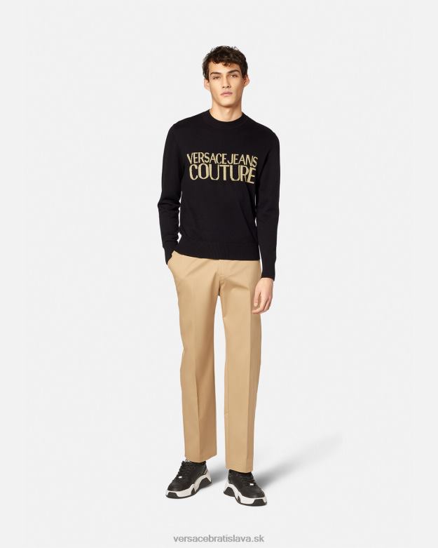oblečenie X8X8P2421 Versace pletený sveter s logom čierna a tlač muži