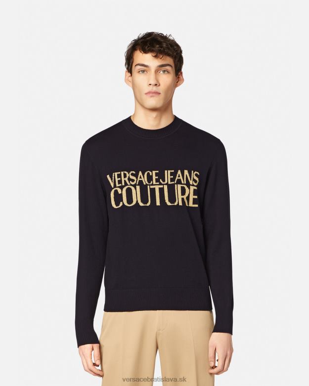 oblečenie X8X8P2421 Versace pletený sveter s logom čierna a tlač muži