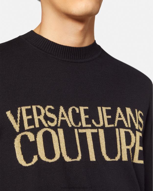 oblečenie X8X8P2421 Versace pletený sveter s logom čierna a tlač muži