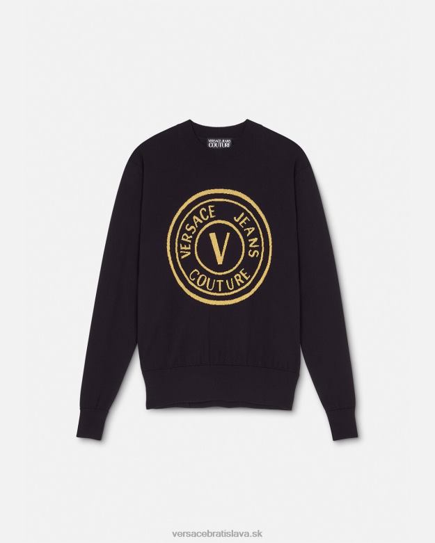 oblečenie X8X8P2434 Versace Vlnený pletený sveter so znakom v čierna a tlač muži