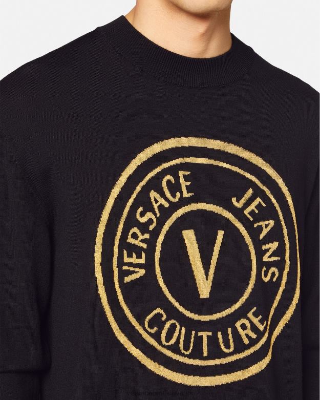 oblečenie X8X8P2434 Versace Vlnený pletený sveter so znakom v čierna a tlač muži