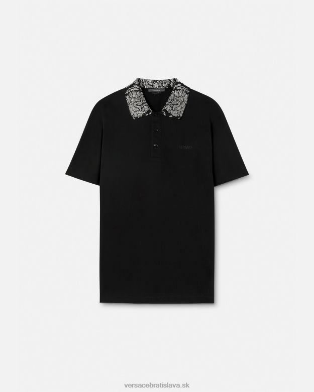 oblečenie X8X8P1391 Versace vyšívaná polokošeľa s krátkym rukávom čierna muži