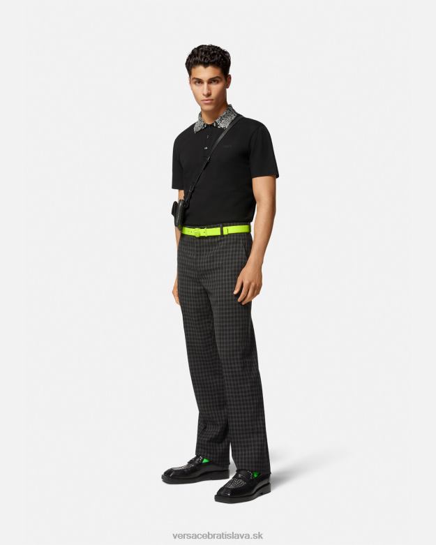oblečenie X8X8P1391 Versace vyšívaná polokošeľa s krátkym rukávom čierna muži