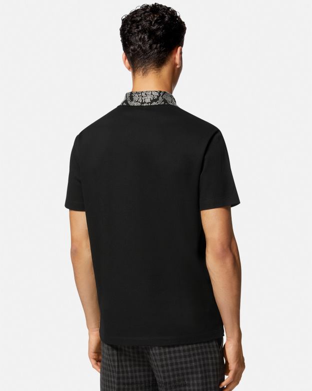 oblečenie X8X8P1391 Versace vyšívaná polokošeľa s krátkym rukávom čierna muži
