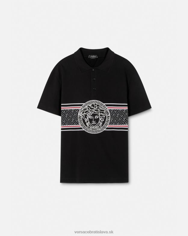 oblečenie X8X8P1395 Versace medúza vyšívaná polokošeľa čierna muži